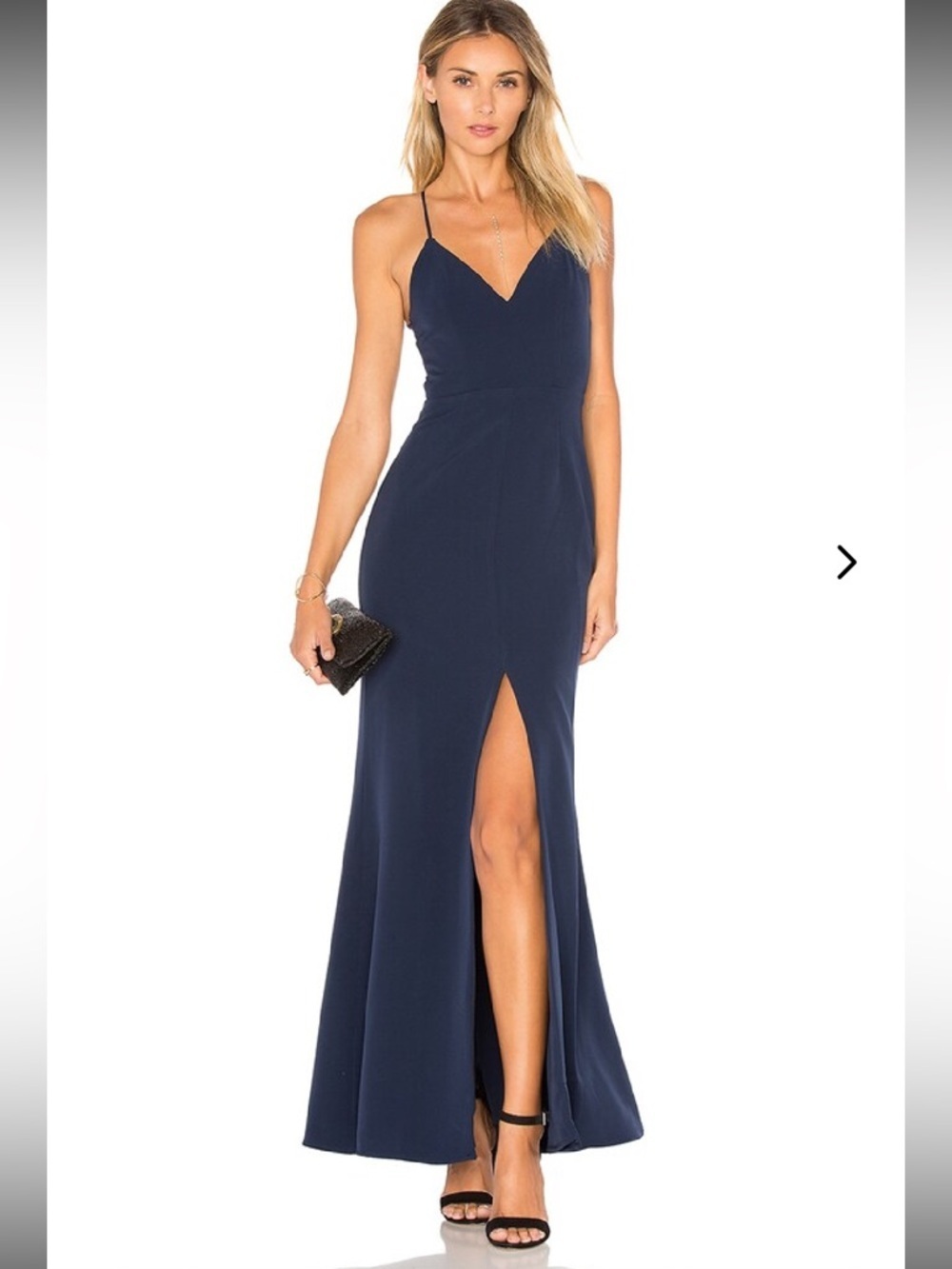 Lover & Friends HELENA Halter Gown with High Slit in Navy. Size 0. Retail $298.